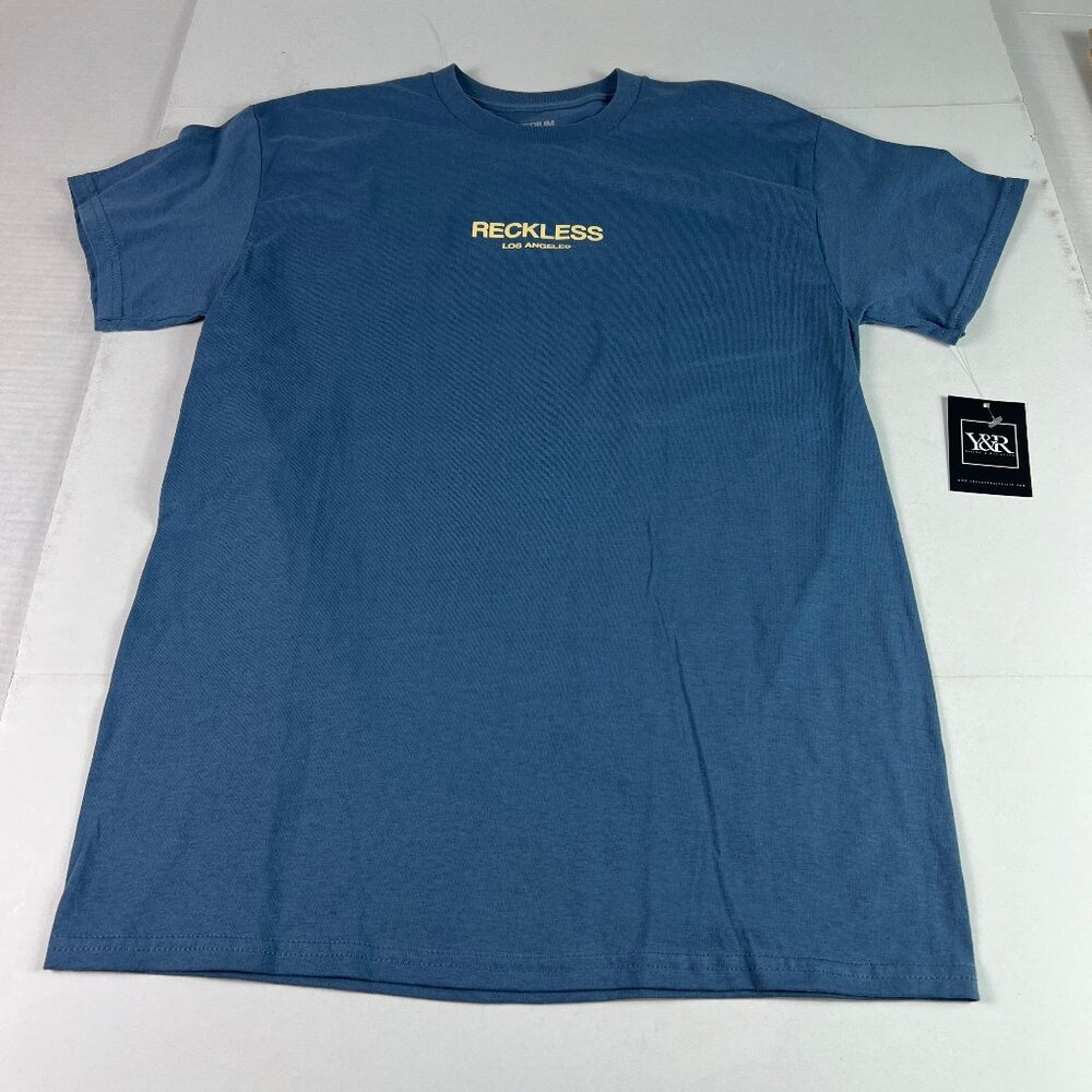 YRLA Young & Reckless Shirt Adult Medium Blue Small Chest Logo Short Sleeve Tee